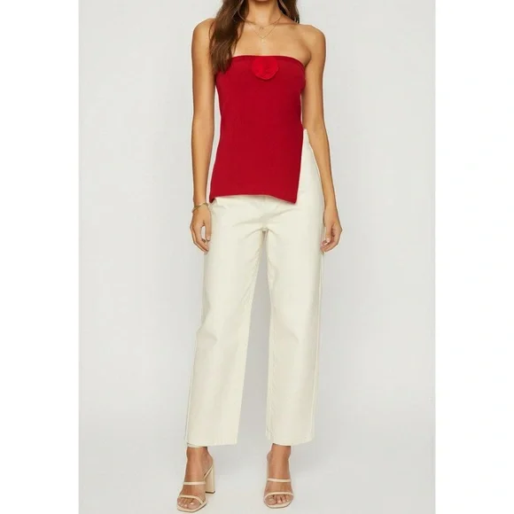 WITH JÉAN Belle Crushed Velvet Strapless Top, Red, Medium - Picture 4 of 11